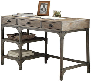 Homeroots 47" Natural And Gray Writing Desk With Three Drawers   286083