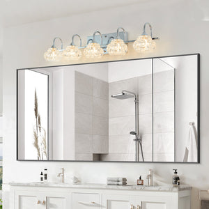 English Elm 29" Nickel Vintage Crystal Vanity Light – 5-Light Wall Mirror Fixture, Nickel Iron & Clear Glass Elegance W1340P206725