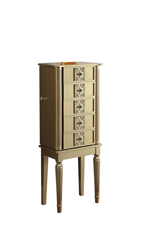 Homeroots 40" Gold 5 Mirrored Nightstand Gold  286099