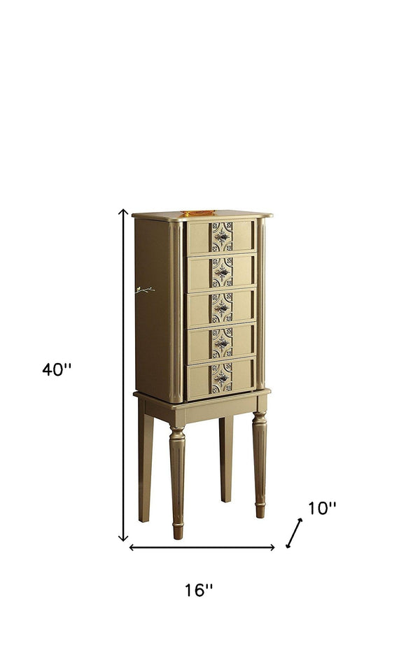 Homeroots 40" Gold 5 Mirrored Nightstand Gold  286099