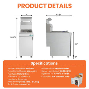 English Elm 120,000 Btu Four Burner Natural Gas Floor Fryer Stainless Steel Commercial Kitchen W3629P365493