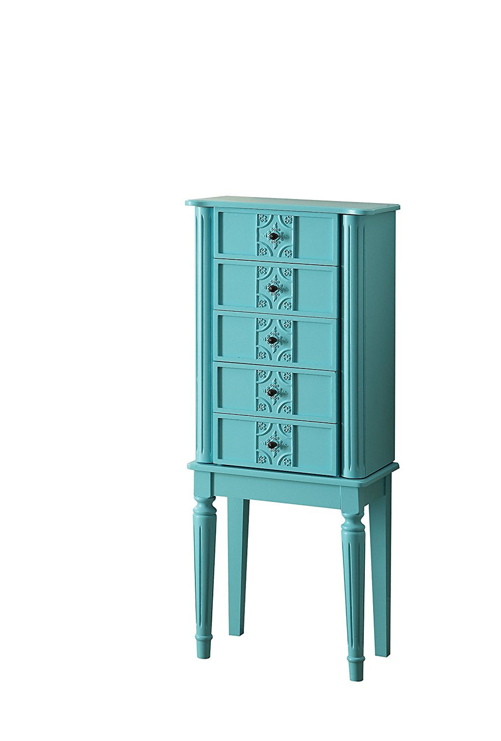 Homeroots 40" Light Blue Five Drawer Mirrored Nightstand Light Blue  286100
