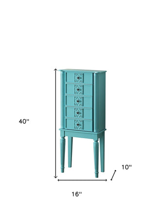Homeroots 40" Light Blue Five Drawer Mirrored Nightstand Light Blue  286100