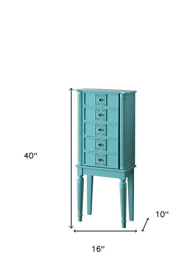 Homeroots 40" Light Blue Five Drawer Mirrored Nightstand Light Blue  286100