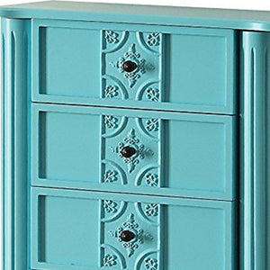 Homeroots 40" Light Blue Five Drawer Mirrored Nightstand Light Blue  286100