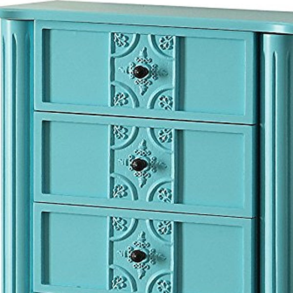Homeroots 40" Light Blue Five Drawer Mirrored Nightstand Light Blue  286100