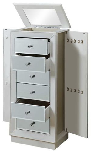Homeroots 38" White Six Drawer Wood And Mirrored Glass Jewelry Armoire White  286101