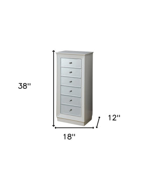 Homeroots 38" White Six Drawer Wood And Mirrored Glass Jewelry Armoire White  286101