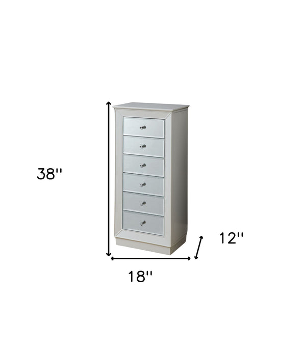 Homeroots 38" White Six Drawer Wood And Mirrored Glass Jewelry Armoire White  286101