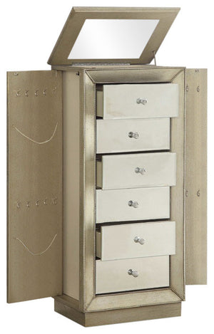 Homeroots 38" Antiqued Gold Six Drawer Wood And Mirrored Glass Jewelry Armoire Antique Gold  286102