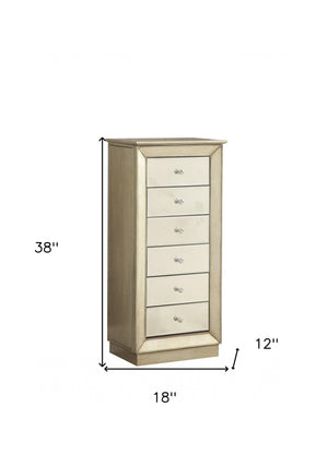 Homeroots 38" Antiqued Gold Six Drawer Wood And Mirrored Glass Jewelry Armoire Antique Gold  286102