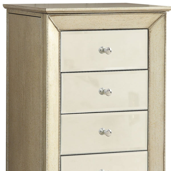 Homeroots 38" Antiqued Gold Six Drawer Wood And Mirrored Glass Jewelry Armoire Antique Gold  286102
