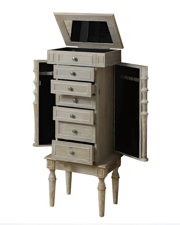 Homeroots 40" Brown Jewelry Armoire With Seven Drawers Weathered Oak Manufactured Wood 286103