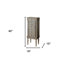 Homeroots 40" Brown Jewelry Armoire With Seven Drawers Weathered Oak Manufactured Wood 286103