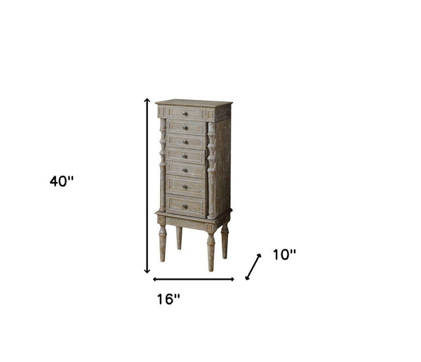 Homeroots 40" Brown Jewelry Armoire With Seven Drawers Weathered Oak Manufactured Wood 286103