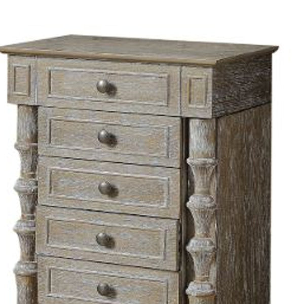 Homeroots 40" Brown Jewelry Armoire With Seven Drawers Weathered Oak Manufactured Wood 286103