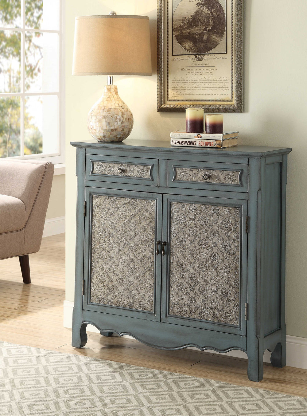 Homeroots 36" Blue Solid Wood Console Table   286110