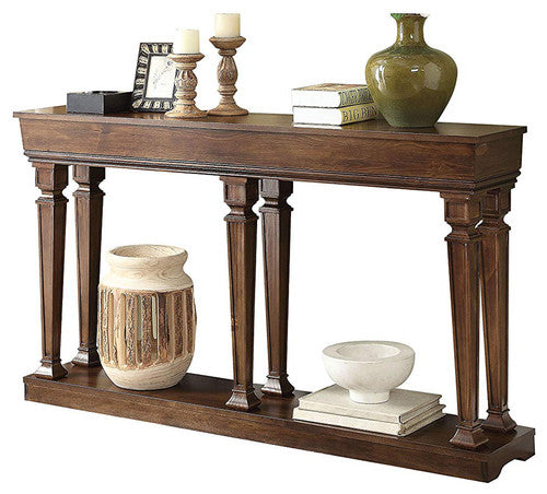 Homeroots 72" Oak Solid And Manufactured Wood Floor Shelf Console Table With Shelves   286114