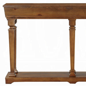 Homeroots 72" Oak Solid And Manufactured Wood Floor Shelf Console Table With Shelves   286114