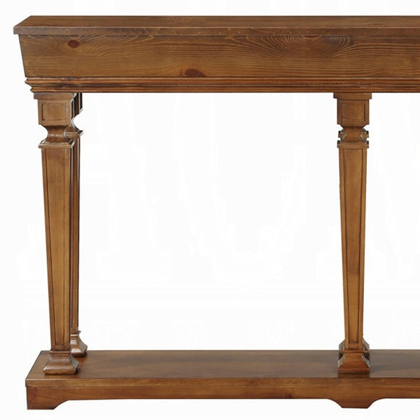 Homeroots 72" Oak Solid And Manufactured Wood Floor Shelf Console Table With Shelves   286114