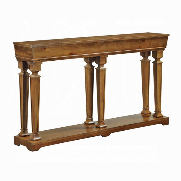 Homeroots 72" Oak Solid And Manufactured Wood Floor Shelf Console Table With Shelves   286114