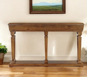 Homeroots 72" Oak Solid And Manufactured Wood Floor Shelf Console Table With Shelves   286114