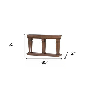 Homeroots 60" Brown Solid Wood Floor Shelf Console Table   286115