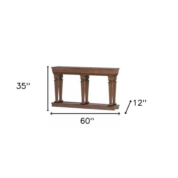 Homeroots 60" Brown Solid Wood Floor Shelf Console Table   286115
