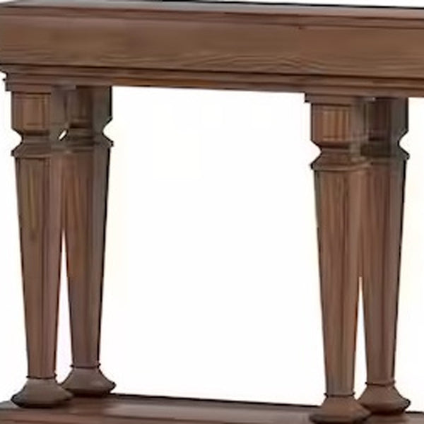 Homeroots 60" Brown Solid Wood Floor Shelf Console Table   286115