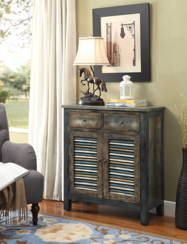 HomeRoots 32" Saddle Brown Solid Wood Console Table – Rustic Vintage Charm with Dual Storage for Any Room 286116