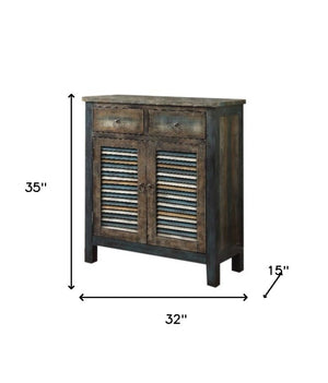 HomeRoots 32" Saddle Brown Solid Wood Console Table – Rustic Vintage Charm with Dual Storage for Any Room 286116