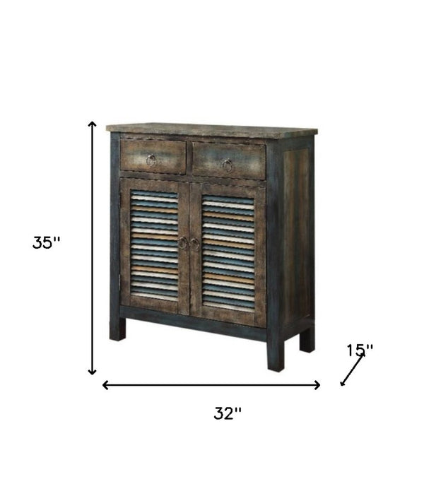 HomeRoots 32" Saddle Brown Solid Wood Console Table – Rustic Vintage Charm with Dual Storage for Any Room 286116