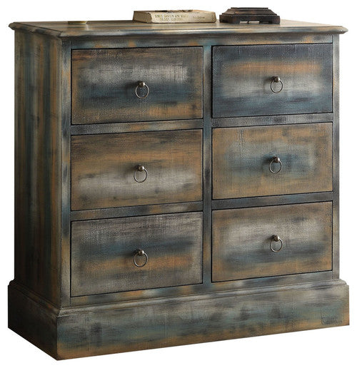 Homeroots 35" X 15" X 36" Antique Oak And Teal Console Table   286117