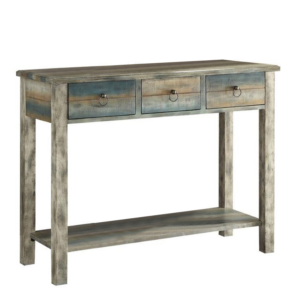 Homeroots 42" Blue And White Solid Wood Console Table White And Teal  286118