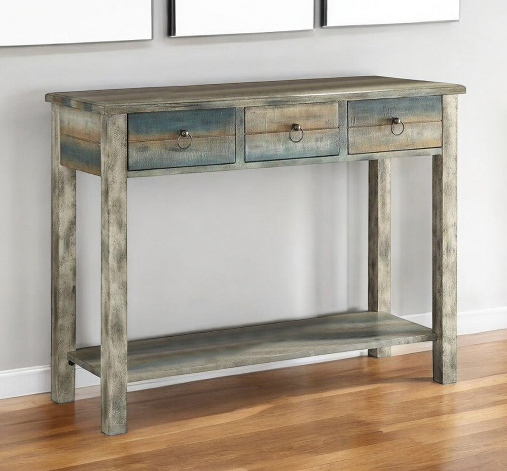 Homeroots 42" Blue And White Solid Wood Console Table White And Teal  286118