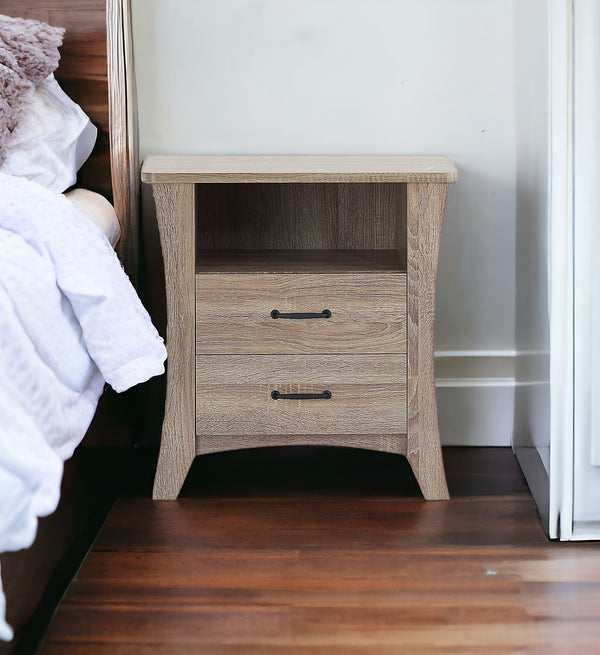 Homeroots 24" Brown Two Drawers Nightstand Rustic Natural  286120