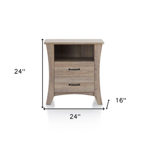 Homeroots 24" Brown Two Drawers Nightstand Rustic Natural  286120