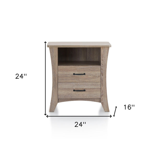 Homeroots 24" Brown Two Drawers Nightstand Rustic Natural  286120