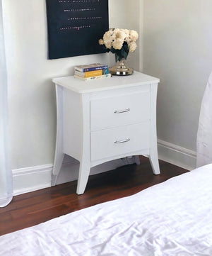 Homeroots 25" White Two Drawers Nightstand White  286121