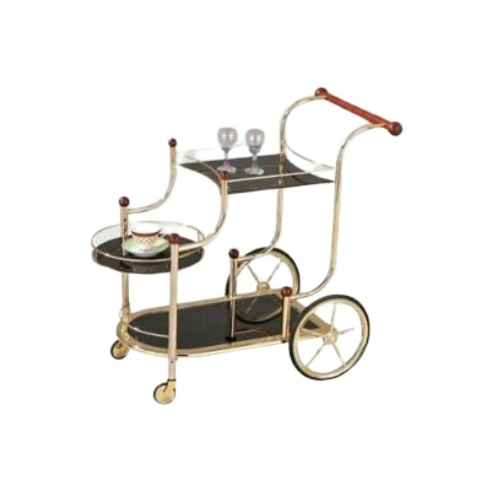 Homeroots 38" X 21" X 33" Golden Plated And Black Glass Serving Cart  Metal 286124