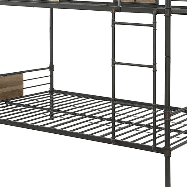 Homeroots 83" X 65" X 68" Sandy Black  Dark Bronze Handbrushed Queen Over Queen Bunk Bed  Metal 286143