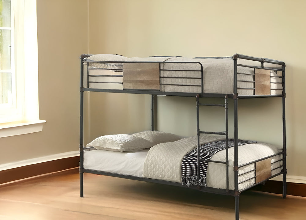 Homeroots 83" X 65" X 68" Sandy Black  Dark Bronze Handbrushed Queen Over Queen Bunk Bed  Metal 286143