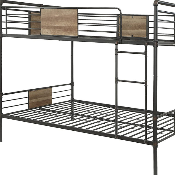 Homeroots 83" X 65" X 68" Sandy Black  Dark Bronze Handbrushed Queen Over Queen Bunk Bed  Metal 286143