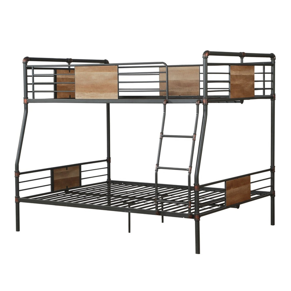 HomeRoots 83" Stylish Dark Bronze Handbrushed Bunk Bed with Built-in Ladder – Space-Saving Solution for Kids Full XL Over Queen 286144