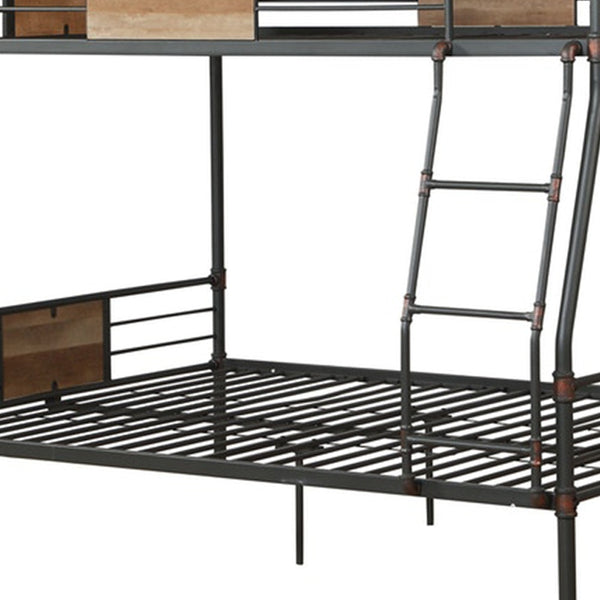 Homeroots Dark Brown Full Industrial Metal Bunk Bed  Metal 286144