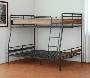 HomeRoots 83" Stylish Dark Bronze Handbrushed Bunk Bed with Built-in Ladder – Space-Saving Solution for Kids Full XL Over Queen 286144