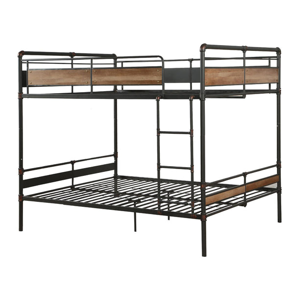 Homeroots 83" X 65" X 68" Sandy Black  Dark Bronze Handbrushed Queen Over Queen Bunk Bed  Metal 286145