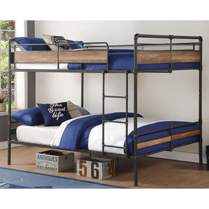 Homeroots 83" X 65" X 68" Sandy Black  Dark Bronze Handbrushed Queen Over Queen Bunk Bed  Metal 286145