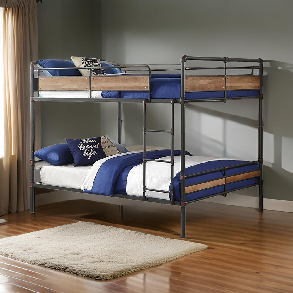 Homeroots 83" X 65" X 68" Sandy Black  Dark Bronze Handbrushed Queen Over Queen Bunk Bed  Metal 286145