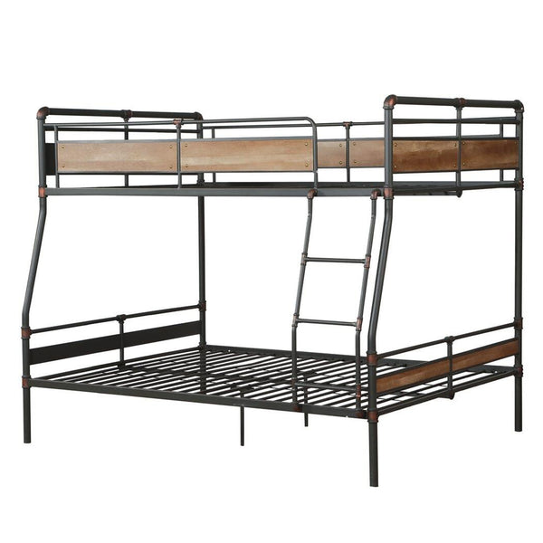 Homeroots Dark Brown Full Industrial Metal Bunk Bed  Metal 286146